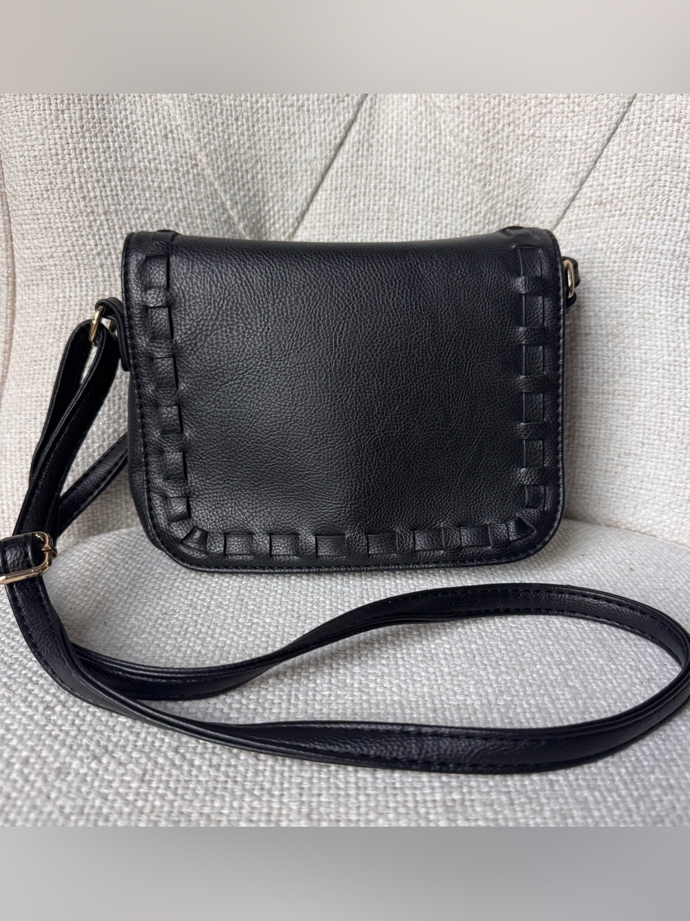 JustFab Black Woven-Edge Crossbody Bag